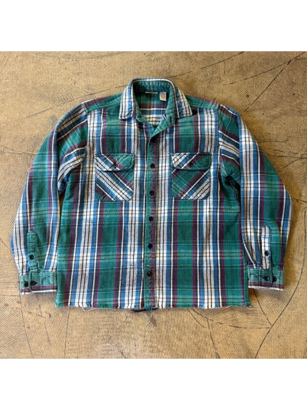 Vintage 5 Brother Heavyweight Teal Plaid Raw Hem Flannel